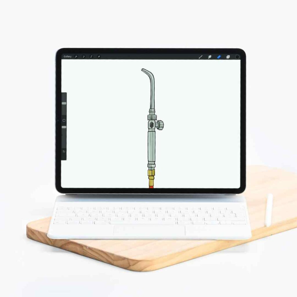 Ipad with image of jewelers torch on screen Ipad with image of jewelers torch on screen