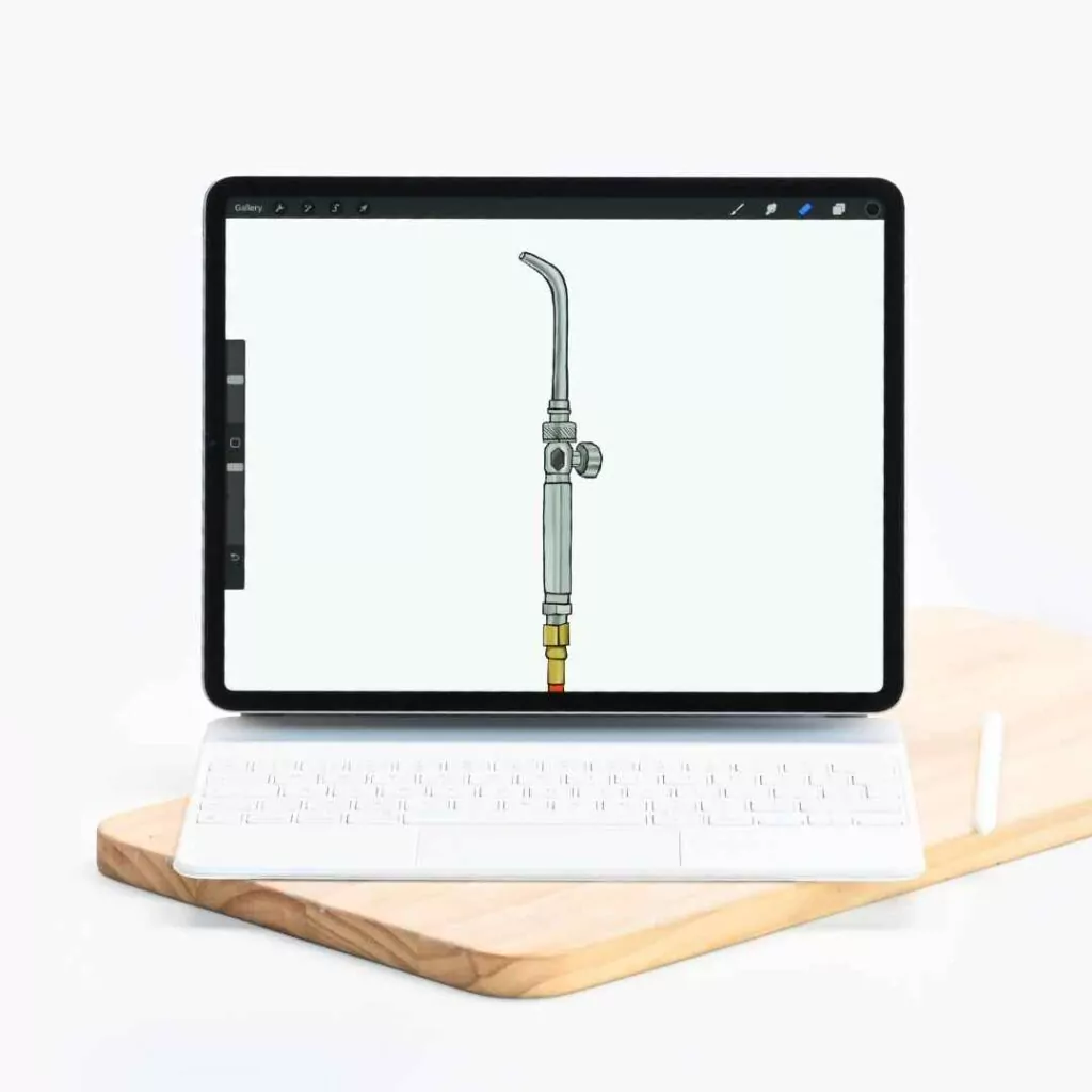 Ipad with image of jewelers torch on screen