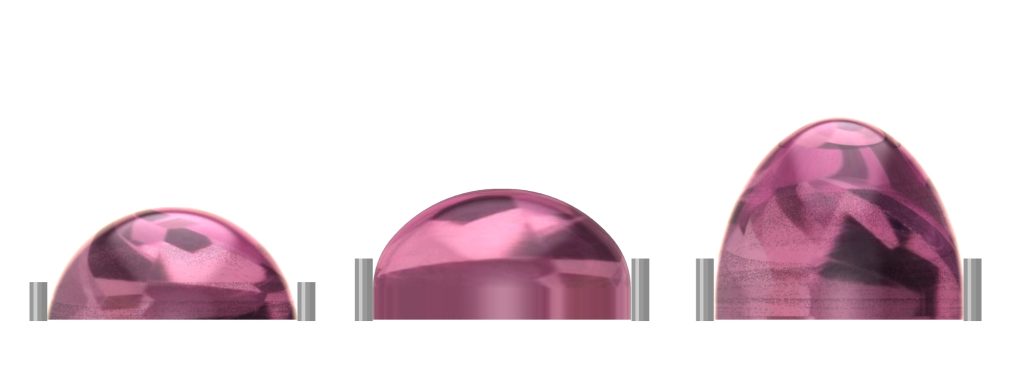 Graphic showing side view of cabochon gemstones in bezels