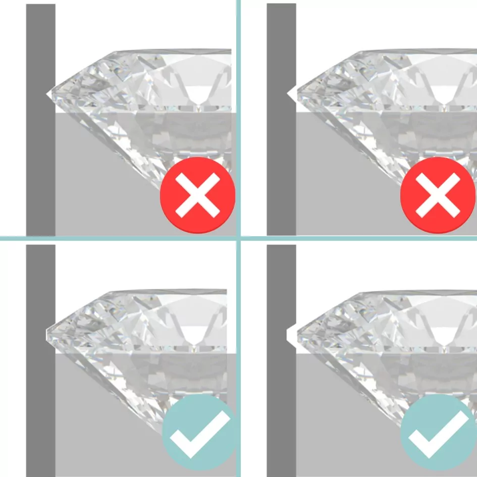How a prong setting seat should and should not look in comparison to the girdle of the stone