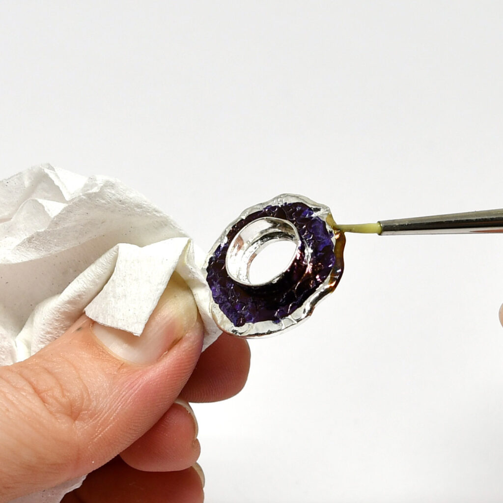 Applying liver of sulfur using a paintbrush