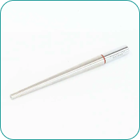 Silver mechanical pencil with a red ring near the top, on a plain white background.