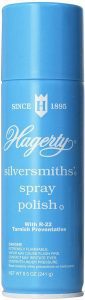 Can of Hagertys Silversmiths’ Spray Polish which is used to slow down tarnishing on silver jewelry