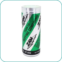 A green and white cylindrical container labeled "ZAM Push-Up Buffing Compound.