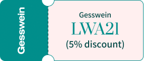 Coupon with "Gesswein" on the side and "LWA21 (5% discount)" in the center.