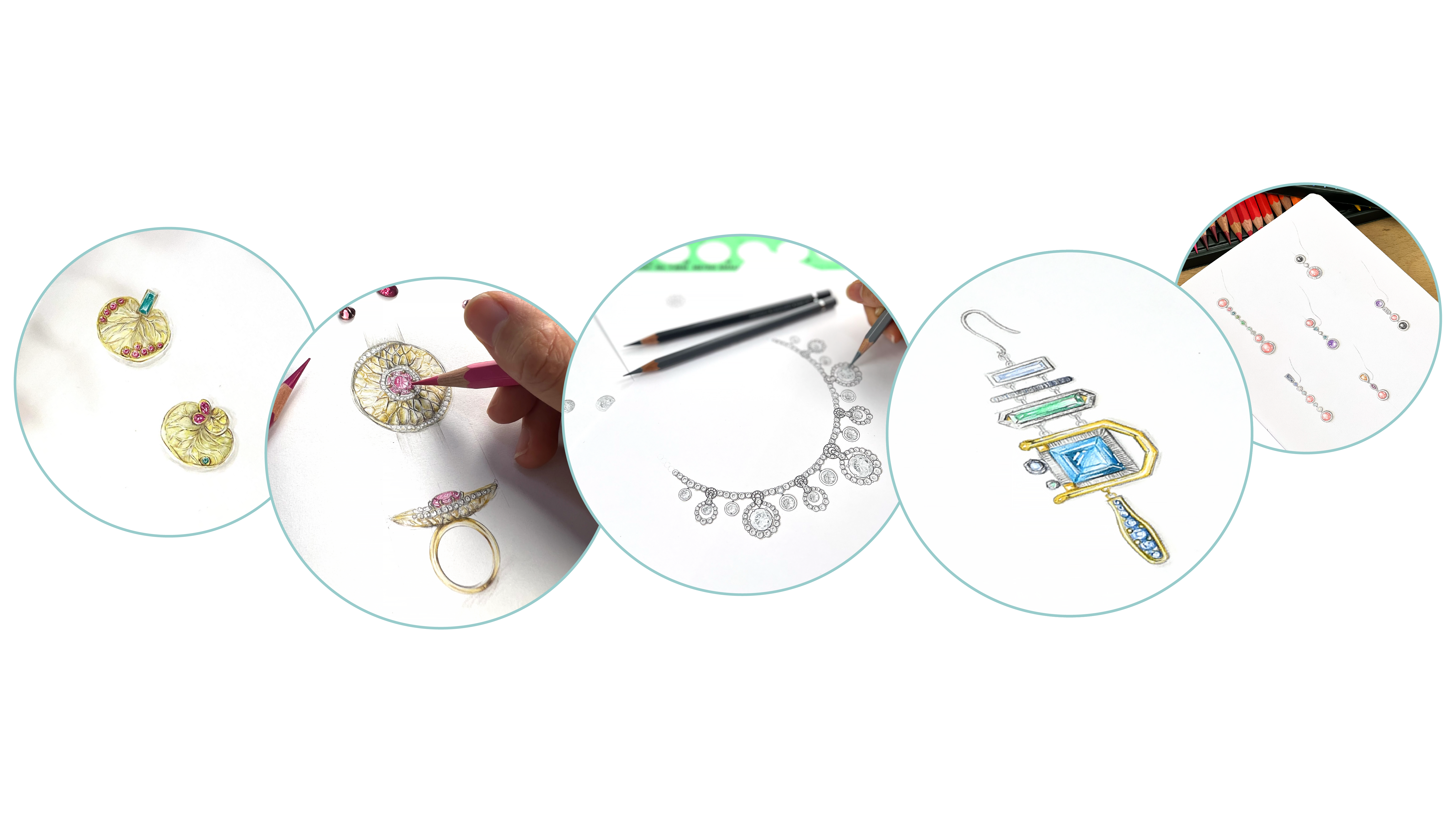 Jewelry design; rendering diamonds with coloured pencils