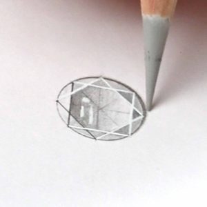 Jewelry design; rendering diamonds with coloured pencils