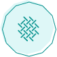 Teal geometric pattern resembling interwoven lines on a light blue, twelve-sided polygon background.