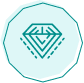 Teal geometric diamond icon with lines and arrows inside, on a hexagonal background.
