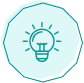 Stylized lightbulb icon inside a turquoise polygon border on a light blue background.