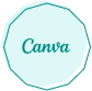 Teal geometric frame with the word "Canva" in the center on a light blue background.
