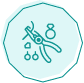 Icon of pliers, a ring, beads, and earrings on an octagonal turquoise background.