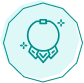 Icon of a necklace on a teal octagonal background with sparkles around it.
